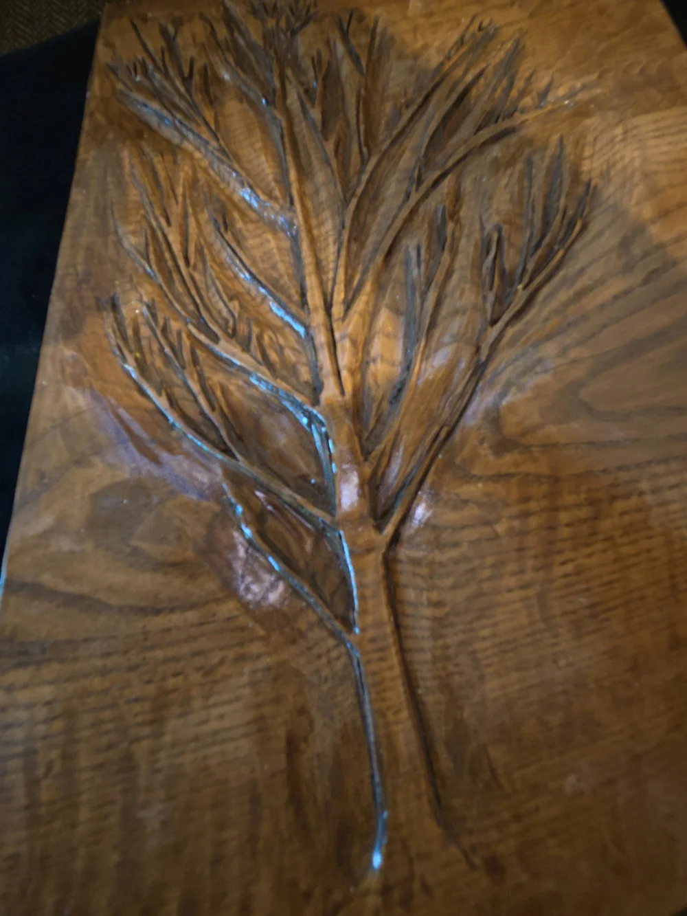 Hand Carved Brown Wood Tree Relief Wall Art Maple